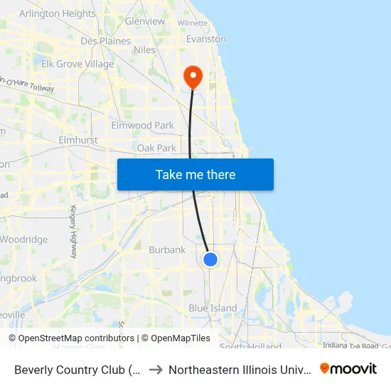 Beverly Country Club (East) to Northeastern Illinois University map