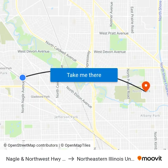 Nagle & Northwest Hwy (North) to Northeastern Illinois University map