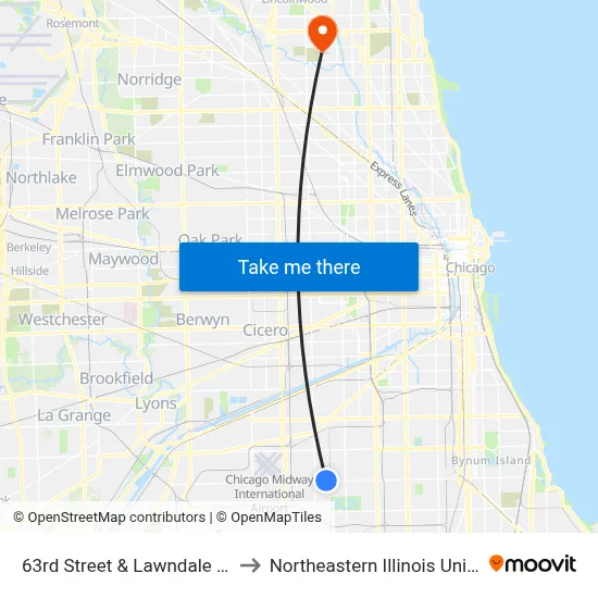 63rd Street & Lawndale (West) to Northeastern Illinois University map