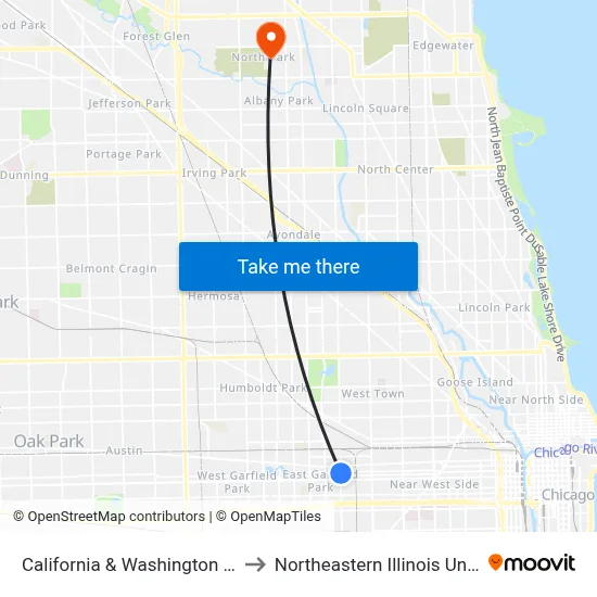 California & Washington (South) to Northeastern Illinois University map