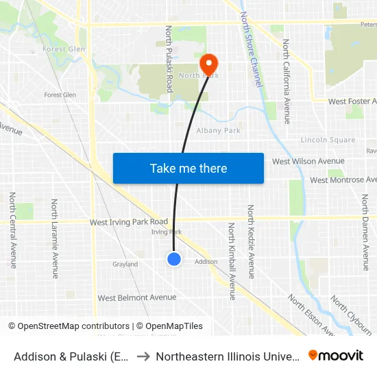 Addison & Pulaski (East) to Northeastern Illinois University map