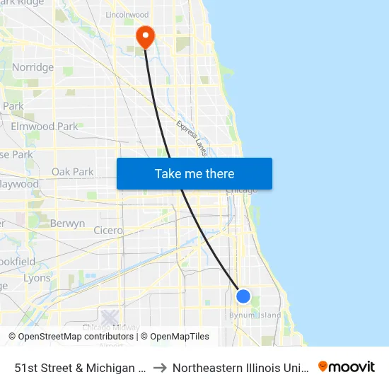 51st Street & Michigan (East) to Northeastern Illinois University map