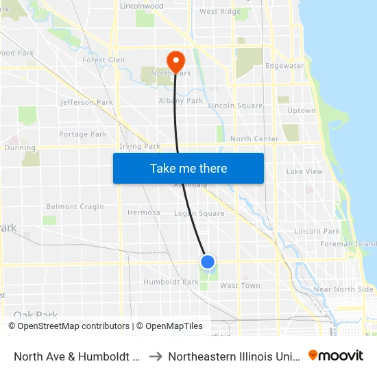 North Ave & Humboldt (West) to Northeastern Illinois University map