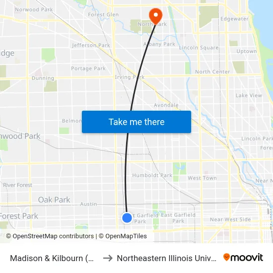 Madison & Kilbourn (West) to Northeastern Illinois University map