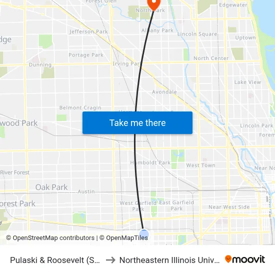 Pulaski & Roosevelt (South) to Northeastern Illinois University map
