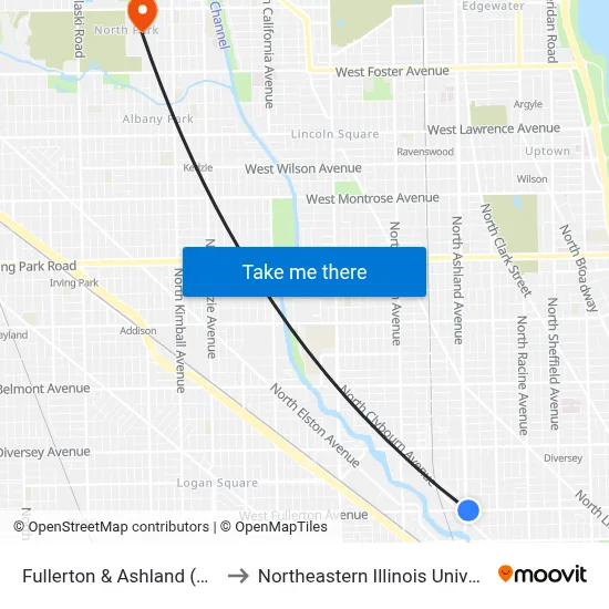 Fullerton & Ashland (East) to Northeastern Illinois University map