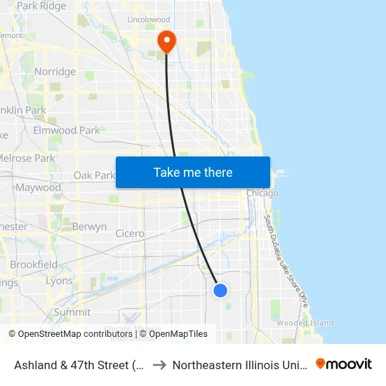 Ashland & 47th Street (South) to Northeastern Illinois University map