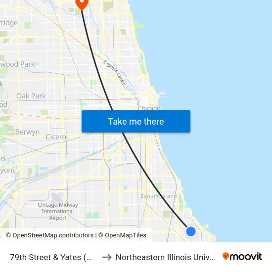 79th Street & Yates (West) to Northeastern Illinois University map