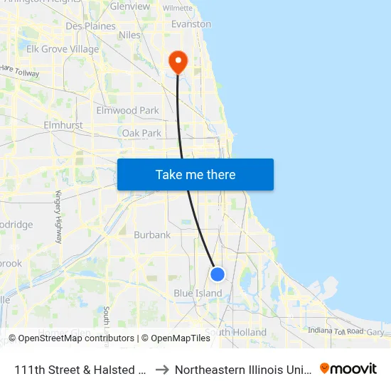 111th Street & Halsted (West) to Northeastern Illinois University map