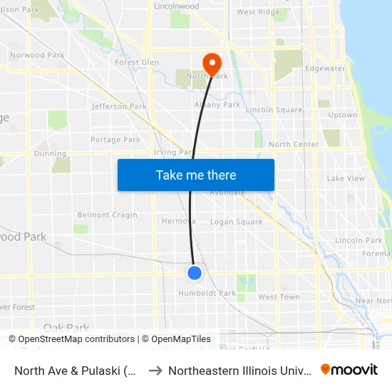 North Ave & Pulaski (West) to Northeastern Illinois University map