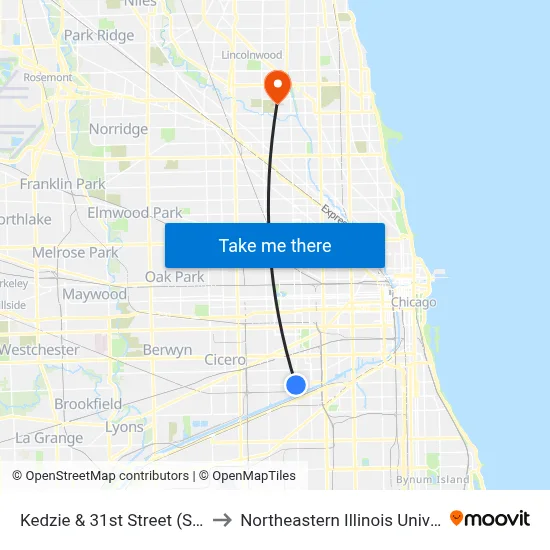 Kedzie & 31st Street (South) to Northeastern Illinois University map