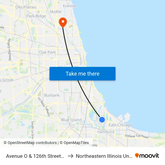 Avenue O & 126th Street (North) to Northeastern Illinois University map