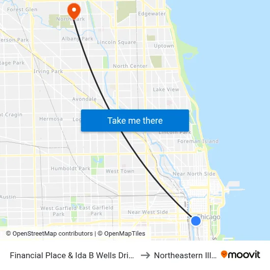 Financial Place & Ida B Wells Drive (Lasalle St Station) (North) to Northeastern Illinois University map