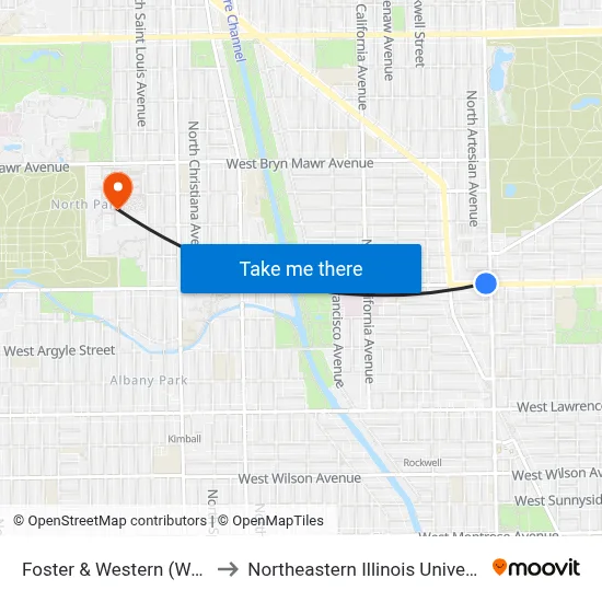 Foster & Western (West) to Northeastern Illinois University map