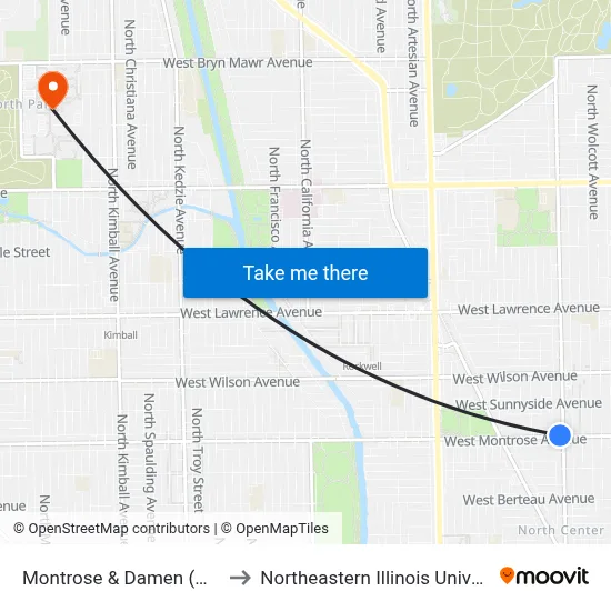 Montrose & Damen (West) to Northeastern Illinois University map