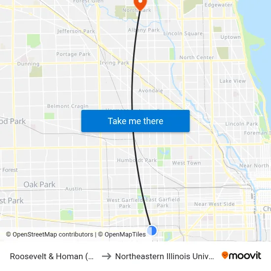 Roosevelt & Homan (East) to Northeastern Illinois University map