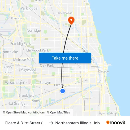 Cicero & 31st Street (East) to Northeastern Illinois University map