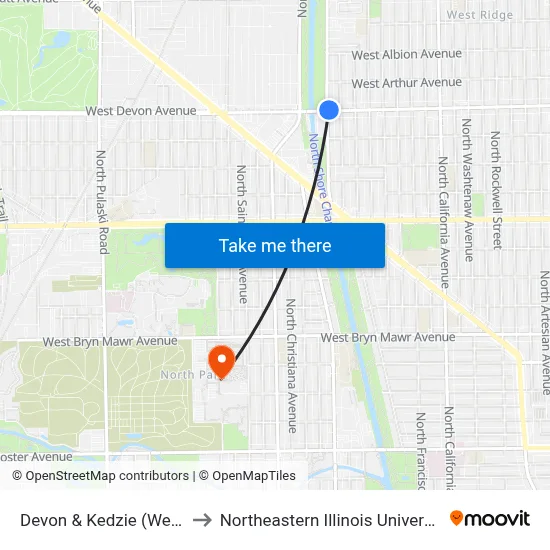 Devon & Kedzie (West) to Northeastern Illinois University map