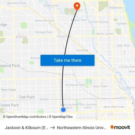Jackson & Kilbourn (East) to Northeastern Illinois University map
