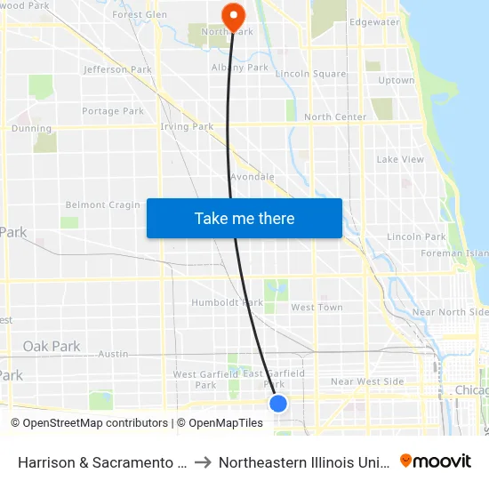Harrison & Sacramento (East) to Northeastern Illinois University map