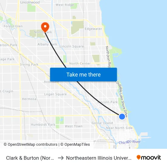 Clark & Burton (North) to Northeastern Illinois University map