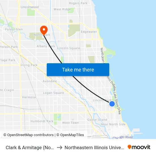 Clark & Armitage (North) to Northeastern Illinois University map
