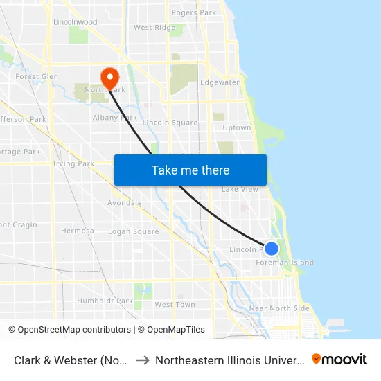 Clark & Webster (North) to Northeastern Illinois University map