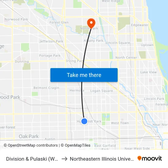 Division & Pulaski (West) to Northeastern Illinois University map