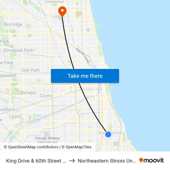 King Drive & 60th Street (South) to Northeastern Illinois University map