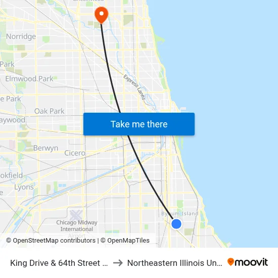 King Drive & 64th Street (South) to Northeastern Illinois University map