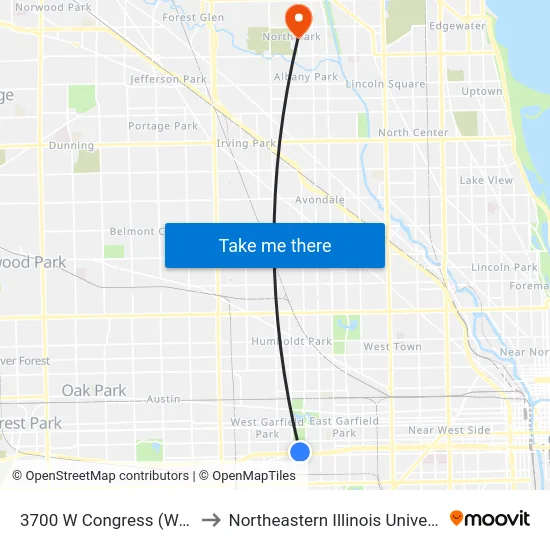 3700 W Congress (West) to Northeastern Illinois University map