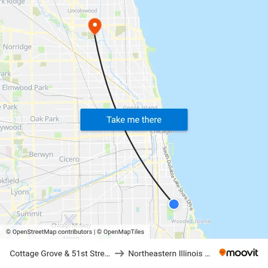 Cottage Grove & 51st Street (North) to Northeastern Illinois University map