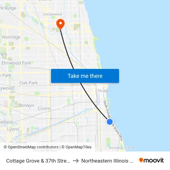 Cottage Grove & 37th Street (North) to Northeastern Illinois University map