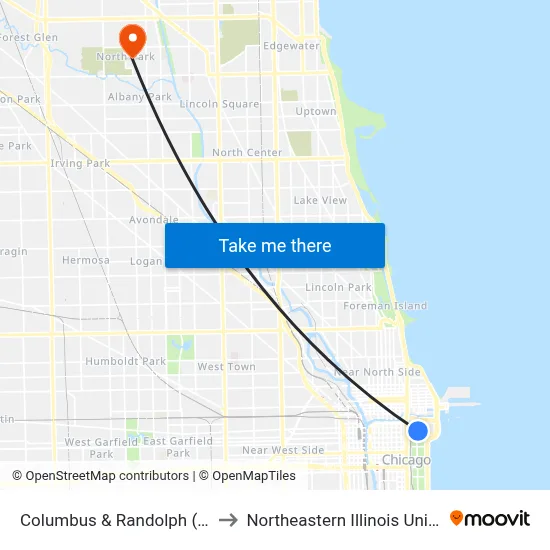 Columbus & Randolph (North) to Northeastern Illinois University map