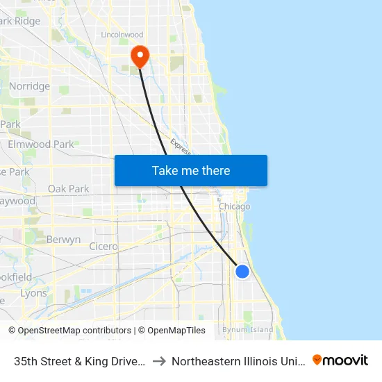 35th Street & King Drive (East) to Northeastern Illinois University map