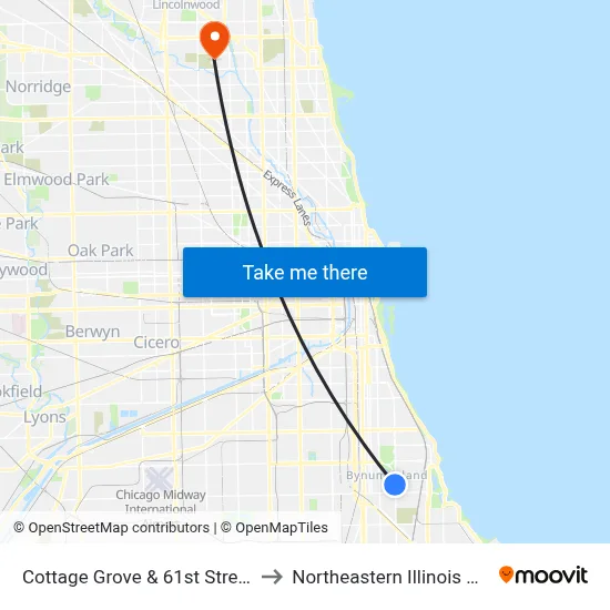 Cottage Grove & 61st Street (South) to Northeastern Illinois University map