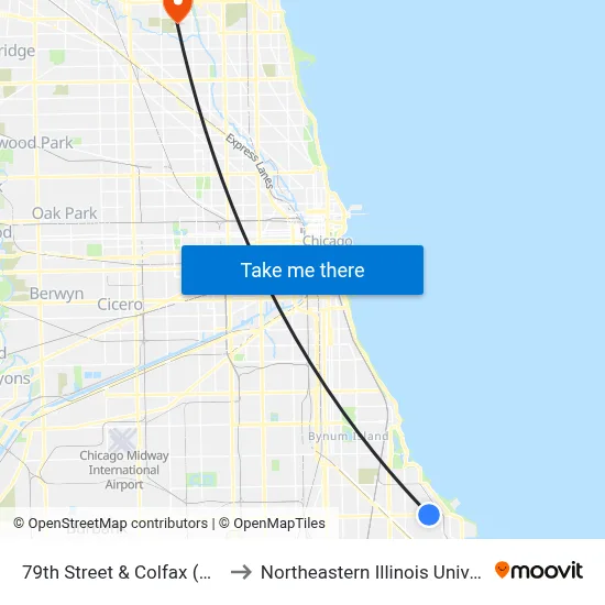 79th Street & Colfax (West) to Northeastern Illinois University map