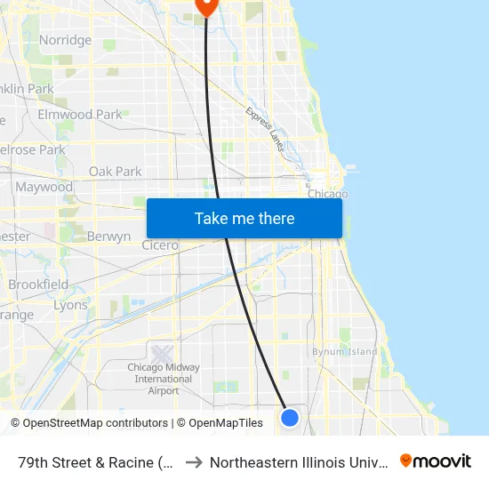 79th Street & Racine (East) to Northeastern Illinois University map