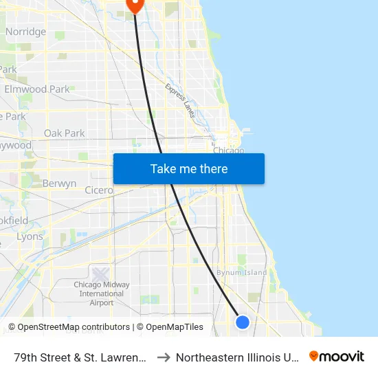 79th Street & St. Lawrence (East) to Northeastern Illinois University map