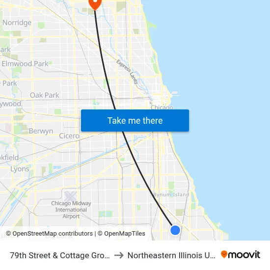79th Street & Cottage Grove (East) to Northeastern Illinois University map