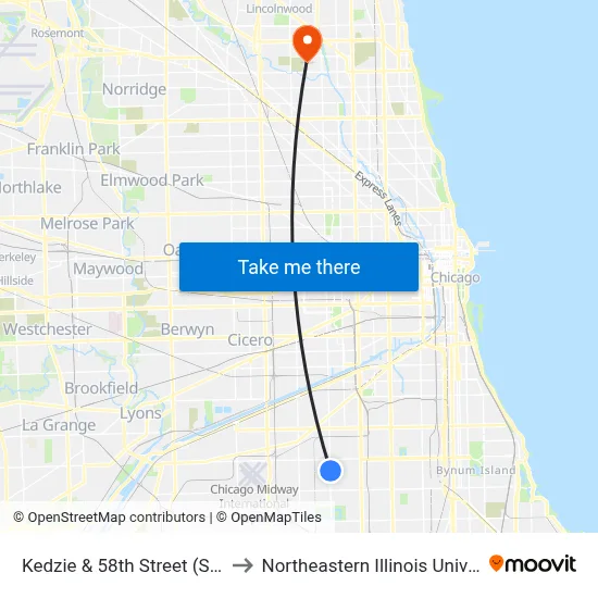 Kedzie & 58th Street (South) to Northeastern Illinois University map