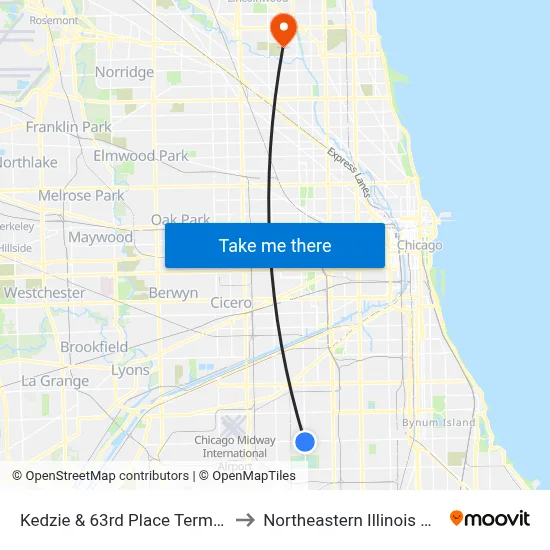 Kedzie & 63rd Place Terminal (East) to Northeastern Illinois University map