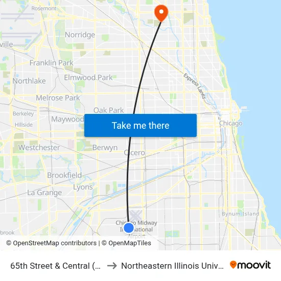 65th Street & Central (East) to Northeastern Illinois University map