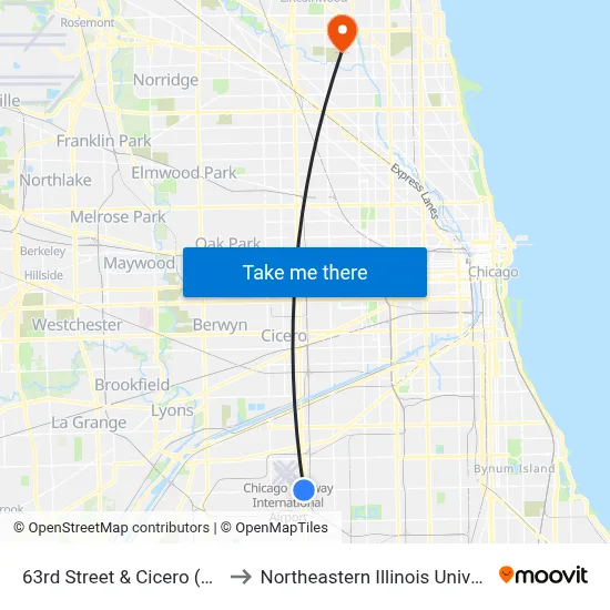 63rd Street & Cicero (East) to Northeastern Illinois University map