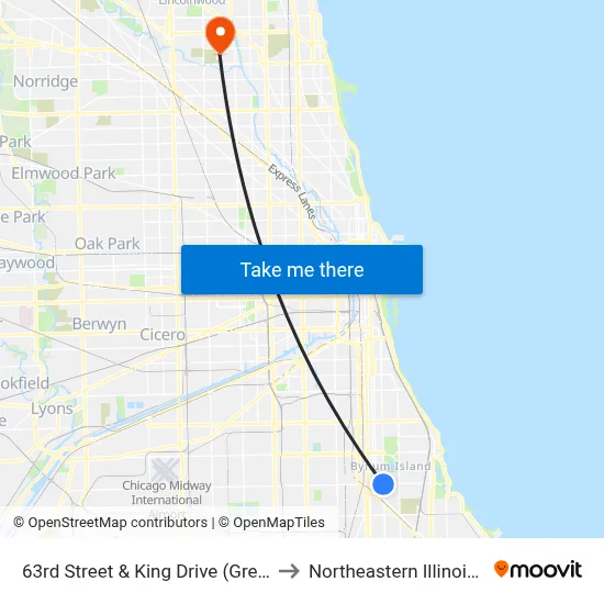 63rd Street & King Drive (Green Line) (East) to Northeastern Illinois University map