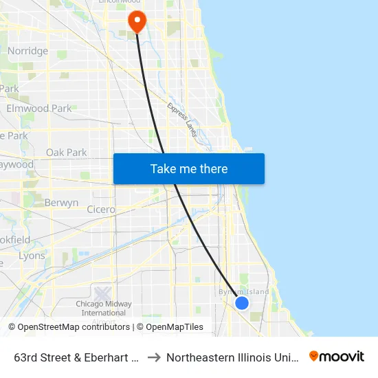 63rd Street & Eberhart (East) to Northeastern Illinois University map