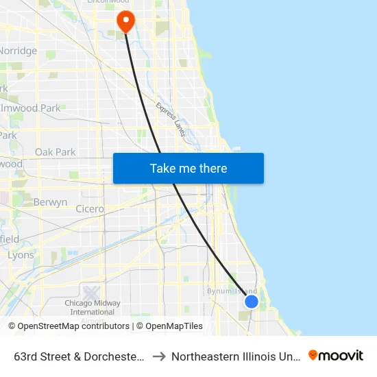 63rd Street & Dorchester (East) to Northeastern Illinois University map