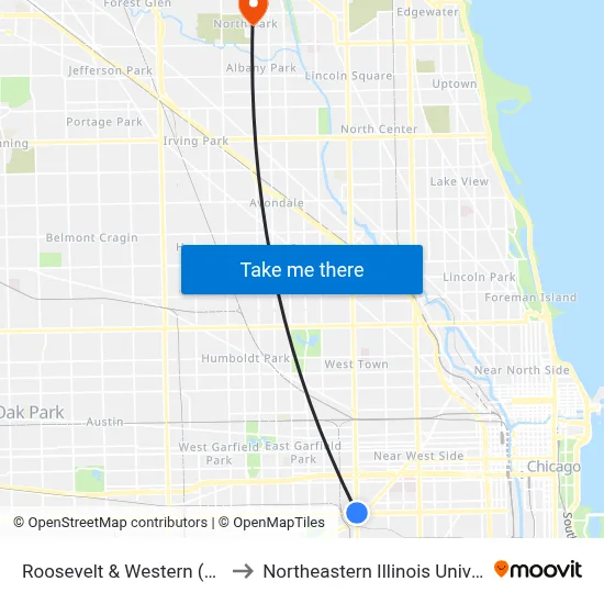 Roosevelt & Western (West) to Northeastern Illinois University map