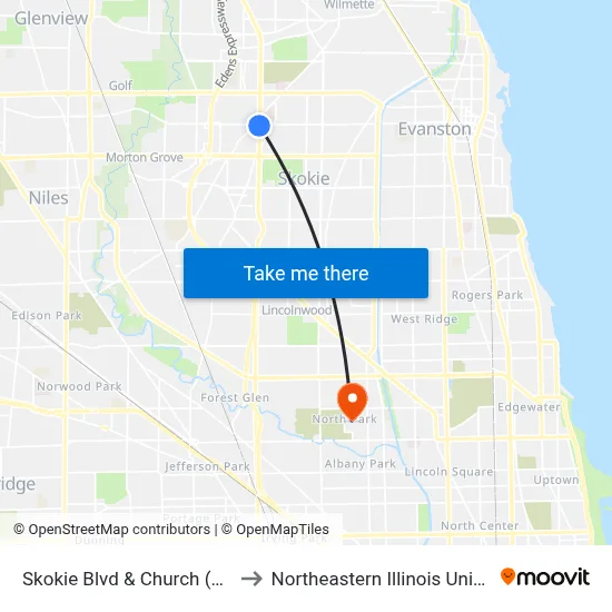 Skokie Blvd & Church (South) to Northeastern Illinois University map