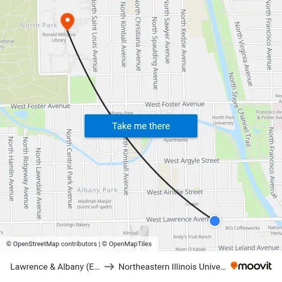 Lawrence & Albany (East) to Northeastern Illinois University map